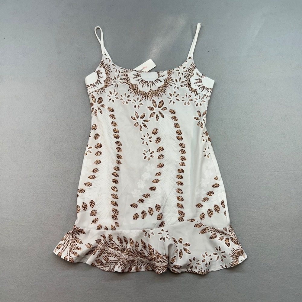 OrderPlus Womens White Leopard Floral Ruffle Mini Dress Spaghetti Strap Small
